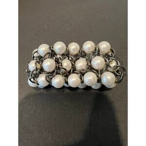 WHBM White House Black Market Black & Faux Pearl Stretch Statement Bracelet